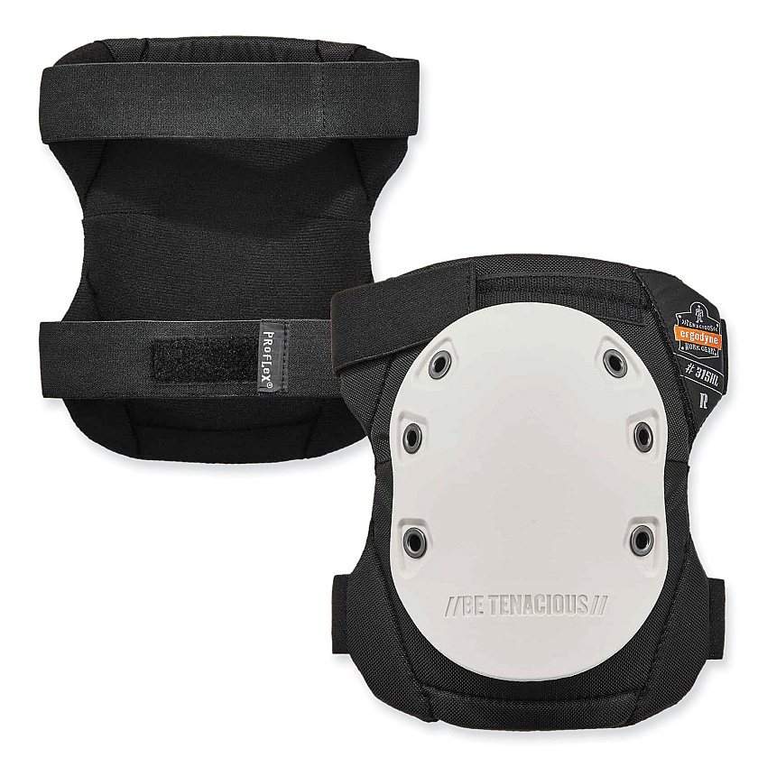 ergodyne ProFlex 315HL Abrasion-Resistant Knee Pad, Long Textured White Hard Cap, Hook and Loop Closure, Pair (EGO18316)