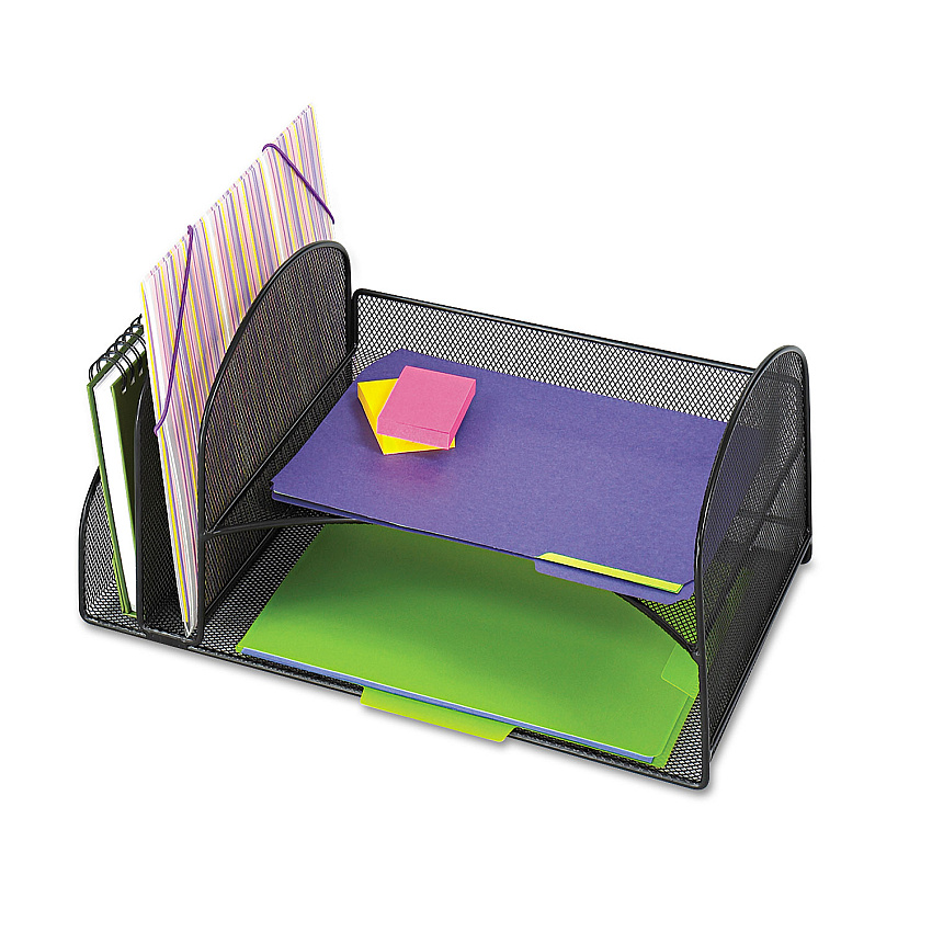 Safco Onyx Mesh Desk Organizer, Two Vertical/Two Horizontal Sections, Steel Mesh, 17 x 10.75 x 7.75, Black (SAF3264BL)