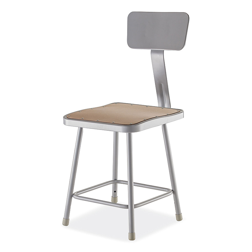 NPS 6300 Series Heavy-Duty Square Seat Stool with Backrest, Supports Up to 500 lb, 17.5" Seat Height, Brown Seat, Gray Back/Base (NPS6318B)