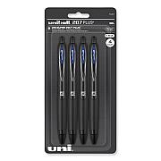 uniball 207 Plus+ Gel Pen, Retractable, Medium 0.7 mm, Blue Ink, Black Barrel, 4/Pack (UBC70457)