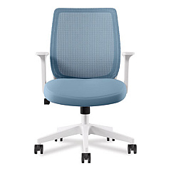 Union & Scale Essentials Mesh Back Fabric Task Chair with Arms, Supports Up to 275 lb, Seafoam Fabric Seat/Mesh Back, White Base (UOS60409)