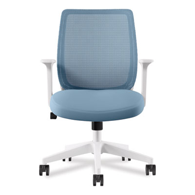 Union & Scale Essentials Mesh Back Fabric Task Chair with Arms, Supports Up to 275 lb, Seafoam Fabric Seat/Mesh Back, White Base (UOS60409)