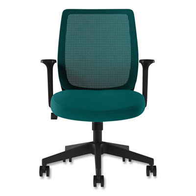 Union & Scale Essentials Mesh Back Fabric Task Chair with Arms, Supports Up to 275 lb, Teal Fabric Seat/Mesh Back, Black Base (UOS60410)