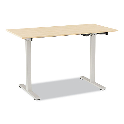 Union & Scale Essentials Electric Sit-Stand Two-Column Workstation, 47.2" x 23.6" x 28.7" to 48.4", Natural Wood/Light Gray (UN60415)