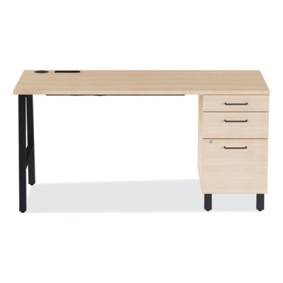 Union & Scale Essentials Single-Pedestal Writing Desk with Integrated Power Management, 59.8" x 29.9" x 29.7", Natural Wood/Black (60419CC)
