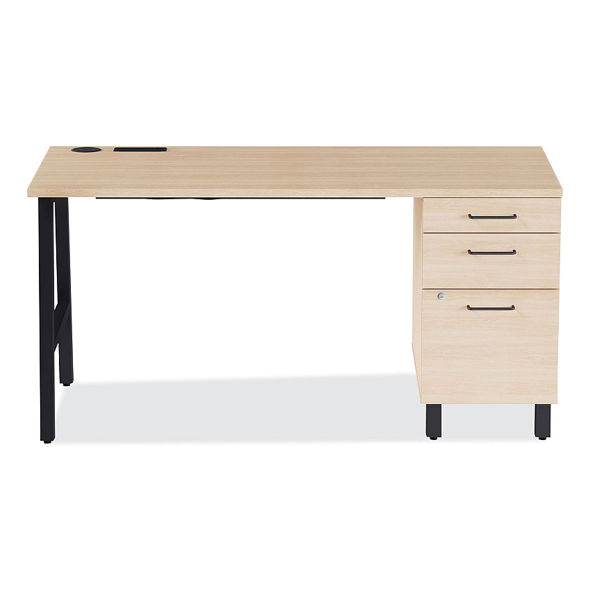 Union & Scale Essentials Single-Pedestal Writing Desk with Integrated Power Management, 59.8" x 29.9" x 29.7", Natural Wood/Black (UOS60419CC)
