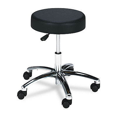 Safco Pneumatic Lab Stool, Backless, Supports Up to 250 lb, 17" to 22" Seat Height, Black Seat, Chrome Base (SAF3431BL)