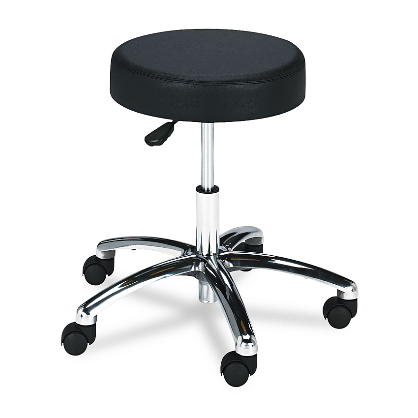 Safco Pneumatic Lab Stool, Backless, Supports Up to 250 lb, 17" to 22" Seat Height, Black Seat, Chrome Base (SAF3431BL)