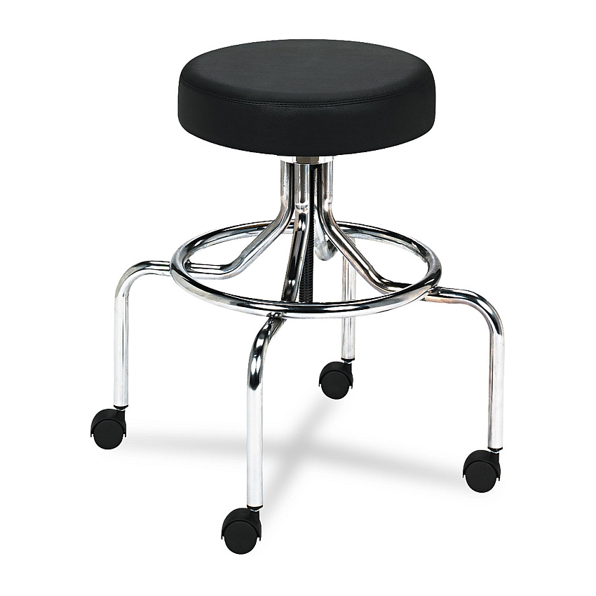 Safco Screw Lift Stool with High Base, Supports Up to 250 lb, 33" Seat Height, Black Seat, Chrome Base (SAF3433BL)