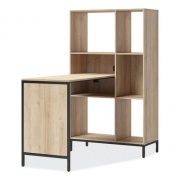 Turing Home Office Workstation with Integrated Bookcase and Power Center, 48.3" x 31.75" x 55.25", Desert Ash/Black