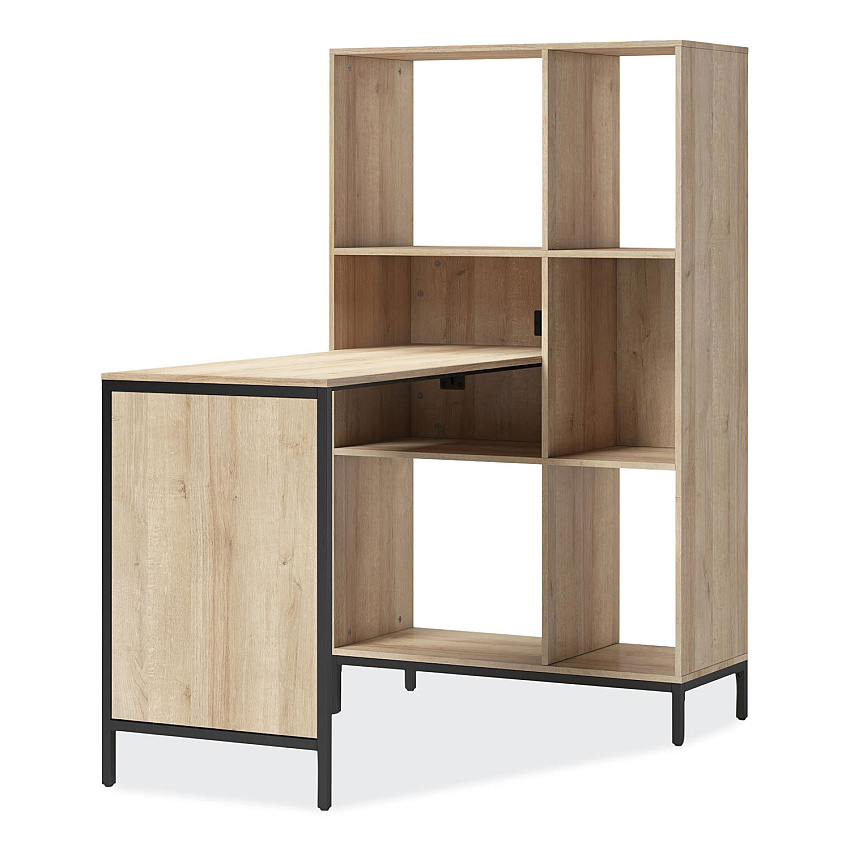 Whalen Turing Home Office Workstation with Integrated Bookcase and Power Center, 48.3" x 31.75" x 55.25", Desert Ash/Black (WHLTU48CD)