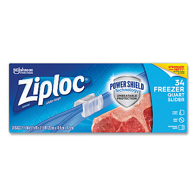 Ziploc Slider Freezer Bags, 32 oz, 5.88" x 1.88" x 7.88", Clear, 34/Box (SJN316486)