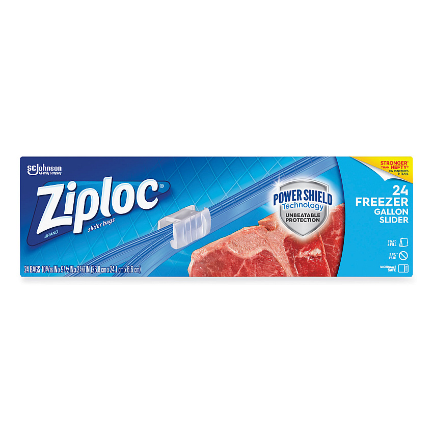 Ziploc Slider Freezer Bags, 1 gal, 9.5" x 2.63" x 10.56", Clear, 24/Box (SJN316485)