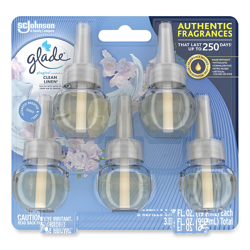 Glade Plugins Scented Oil Refill, Clean Linen, 0.67 oz, 5/Pack (SJN322829)