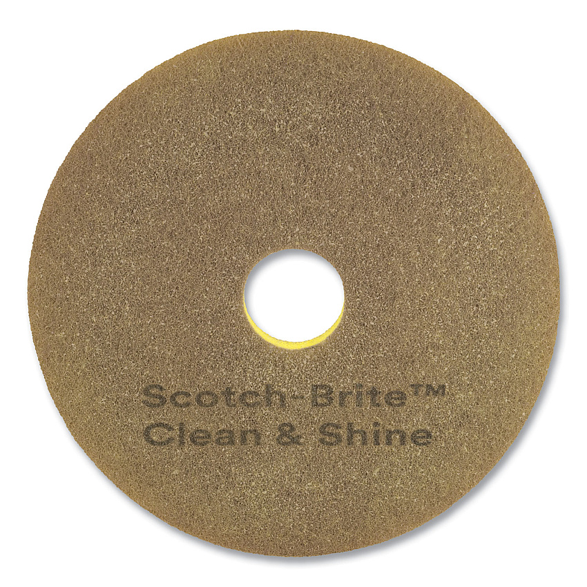 Scotch-Brite Clean and Shine Pad, 16" Diameter, Brown/Yellow, 5/Carton (09545)