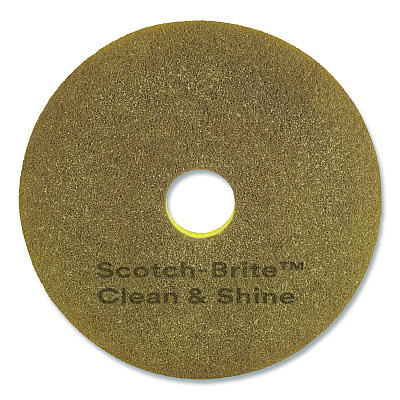Scotch-Brite Clean and Shine Floor Pad, 12" Diameter, Brown/Yellow, 5/Carton (MMMCS12)