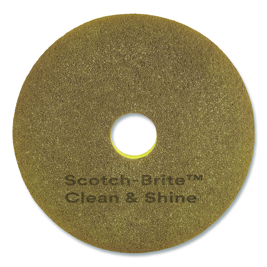 Scotch-Brite Clean and Shine Floor Pad, 12" Diameter, Brown/Yellow, 5/Carton (MMMCS12)