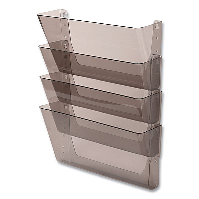 deflecto DocuPocket Stackable Four-Pocket Wall File, 4 Sections, Letter Size, 13" x 4", Smoke (DEF73402)