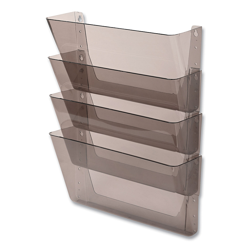 deflecto DocuPocket Stackable Four-Pocket Wall File, 4 Sections, Letter Size, 13" x 4", Smoke (DEF73402)
