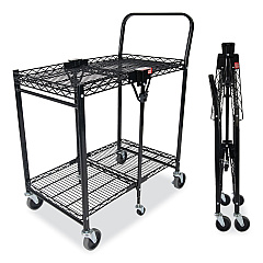 Bostitch Stowaway Folding Carts, Metal, 2 Shelves, 250 lb Capacity, 29.63" x 37.25" x 18", Black (BOSBSACSMBLK)