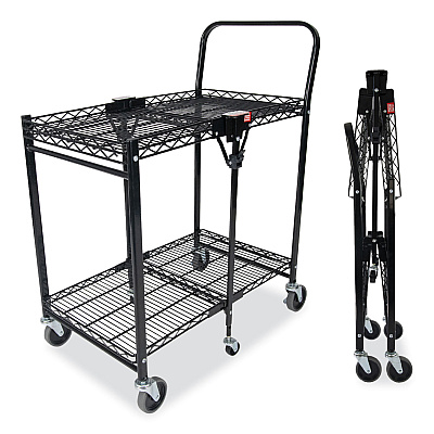 Bostitch Stowaway Folding Carts, Metal, 2 Shelves, 250 lb Capacity, 29.63" x 37.25" x 18", Black (BOSBSACSMBLK)