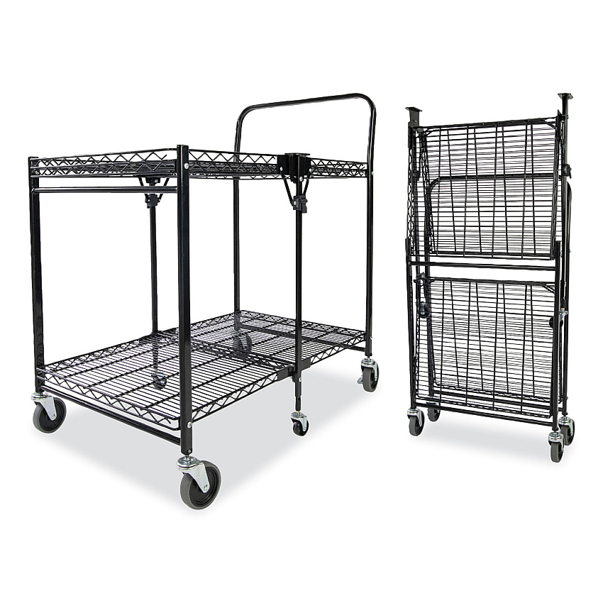 Bostitch Stowaway Folding Carts, Metal, 2 Shelves, 250 lb Capacity, 35" x 37.25" x 22", Black (BOSBSACLGBLK)
