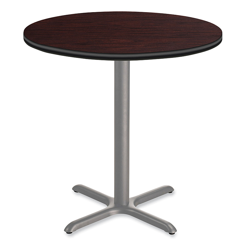 NPS Cafe Table, 36" Diameter x 42h, Round Top/X-Base, Mahogany Top, Gray Base (NPSCG13636XB1MY)