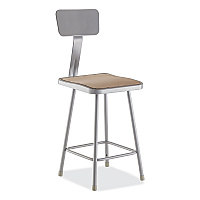 NPS 6300 Series Heavy Duty Square Seat Stool with Backrest, Supports Up to 500 lb, 23.25" Seat Height, Brown Seat,Gray Back/Base (NPS6324B)