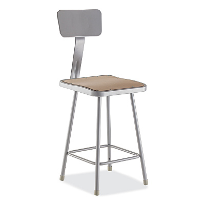 NPS 6300 Series Heavy Duty Square Seat Stool with Backrest, Supports Up to 500 lb, 23.25" Seat Height, Brown Seat,Gray Back/Base (NPS6324B)