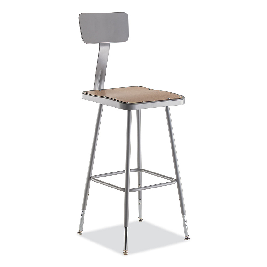 NPS 6300 Series Height Adjustable Heavy-Duty Square Seat Stool w/ Back, Supports 500 lb, 23.75" to 31.75" Seat Height, Brown/Gray (NPS6324HB)