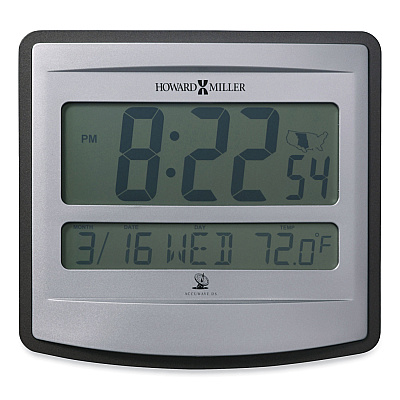 Howard Miller Nikita Wall Clock, Silver/Charcoal Case, 8.75" x  8", 2 AA (sold separately) (MIL625780)