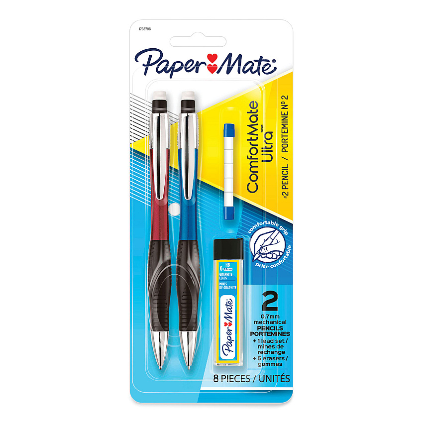 Paper Mate ComfortMate Ultra Pencil Starter Set, 0.7 mm, HB (#2), Black Lead, Assorted Barrel Colors, 2/Pack (PAP1738796)