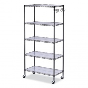 Alera 5-Shelf Wire Shelving Kit with Casters and Shelf Liners, 36w x 18d x 72h, Black Anthracite (SW653618BA)
