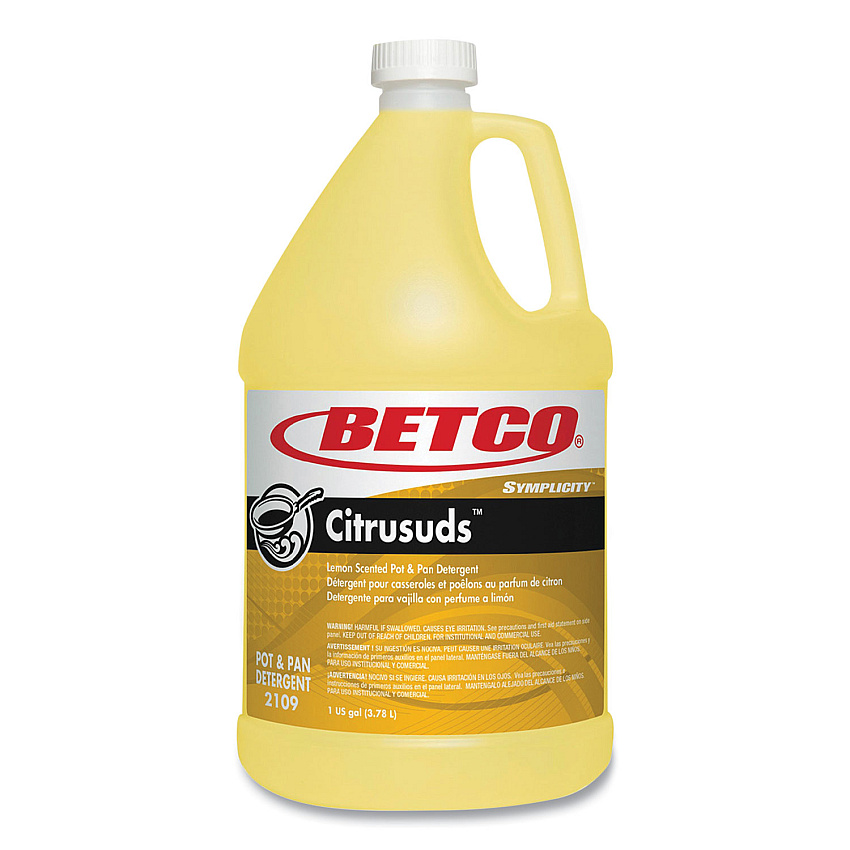Betco Symplicty Citrusuds Manual Dishwashing Detergent, Lemon Scent, 1 gal Bottle, 4/Carton (BET21090400)