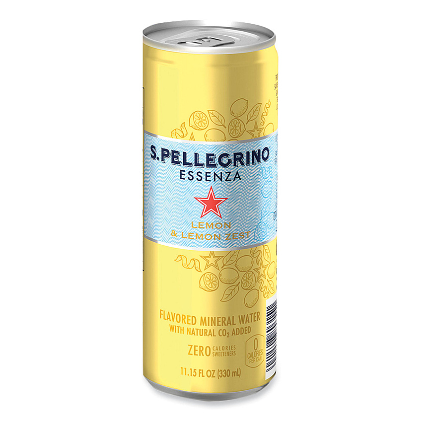 San Pellegrino Essenza Flavored Mineral Water, Lemon and Lemon Zest, 11.15 oz Can, 8/Pack (NLE12394352)