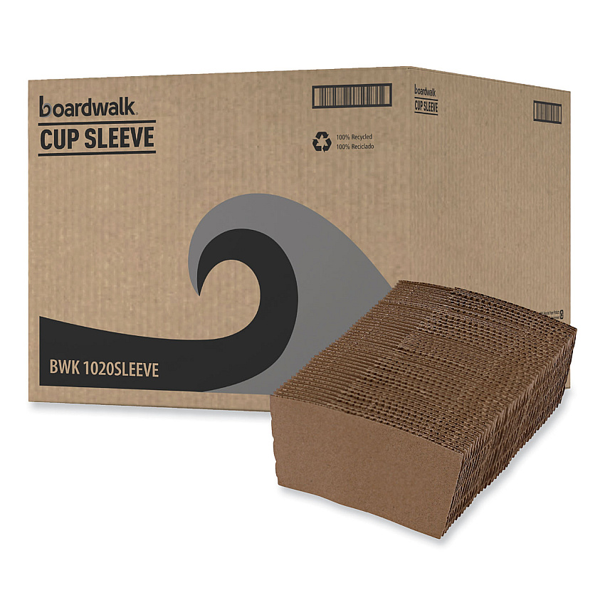 Boardwalk Cup Sleeves, Fits 10 oz to 20 oz Hot Cups, Kraft, 1,200/Carton (BWK1020SLEEVE)