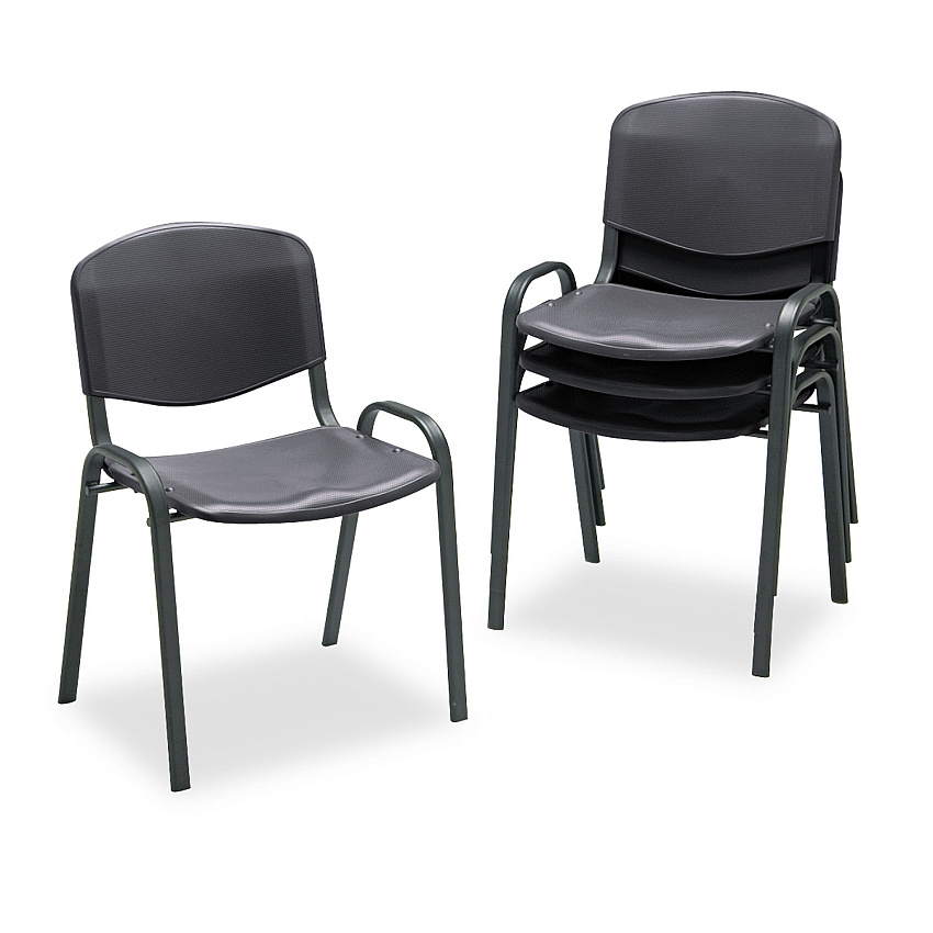 Safco Stacking Chair, Supports Up to 250 lb, 18" Seat Height, Black Seat, Black Back, Black Base, 4/Carton (SAF4185BL)