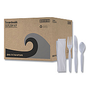 Boardwalk Four-Piece Cutlery Kit, Fork/Knife/Napkin/Teaspoon, Heavyweight, White, 250/Carton (BWKFKTNHWPSWH)