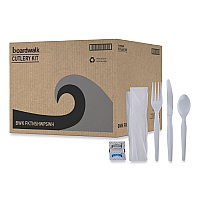 Boardwalk Six-Piece Cutlery Kit, Condiment/Fork/Knife/Napkin/Spoon, Heavyweight, White, 250/Carton (BWKFKTNSHWPSWH)