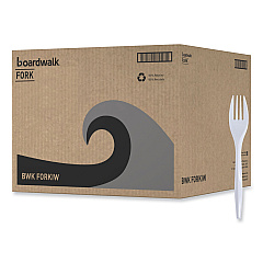 Boardwalk Mediumweight Wrapped Polypropylene Cutlery, Fork, White, 1000/Carton (BWKFORKIW)