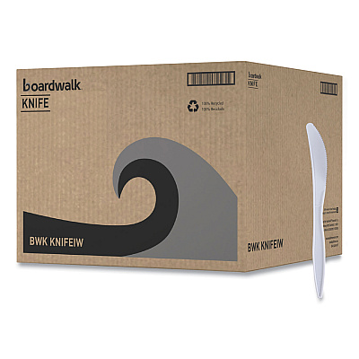 Boardwalk Mediumweight Wrapped Polypropylene Cutlery, Knives, White, 1,000/Carton (BWKKNIFEIW)