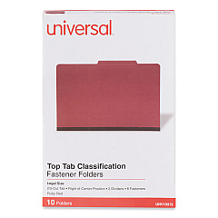 Universal Bright Colored Pressboard Classification Folders, 2" Expansion, 2 Dividers, 6 Fasteners, Legal Size, Ruby Red, 10/Box (UNV10313)