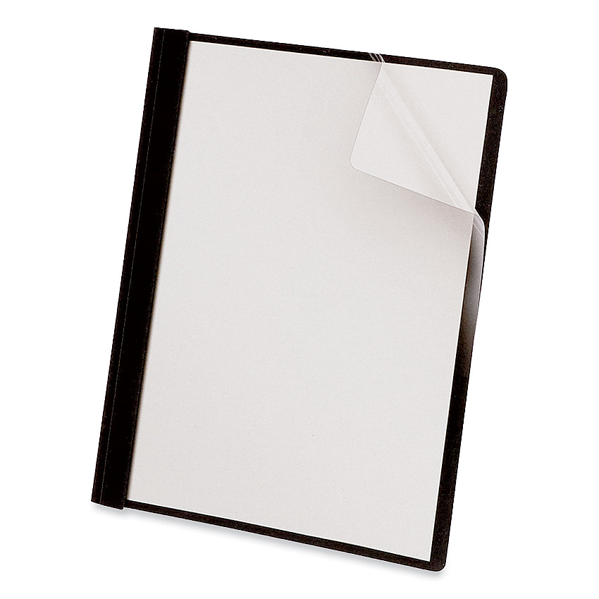 Universal Clear Front Report Cover, Prong Fastener, 0.5" Capacity, 8.5 x 11, Clear/Black, 25/Box (UNV57120)