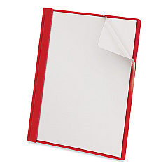 Universal Clear Front Report Cover, Prong Fastener, 0.5" Capacity, 8.5 x 11, Clear/Red, 25/Box (UNV57123)