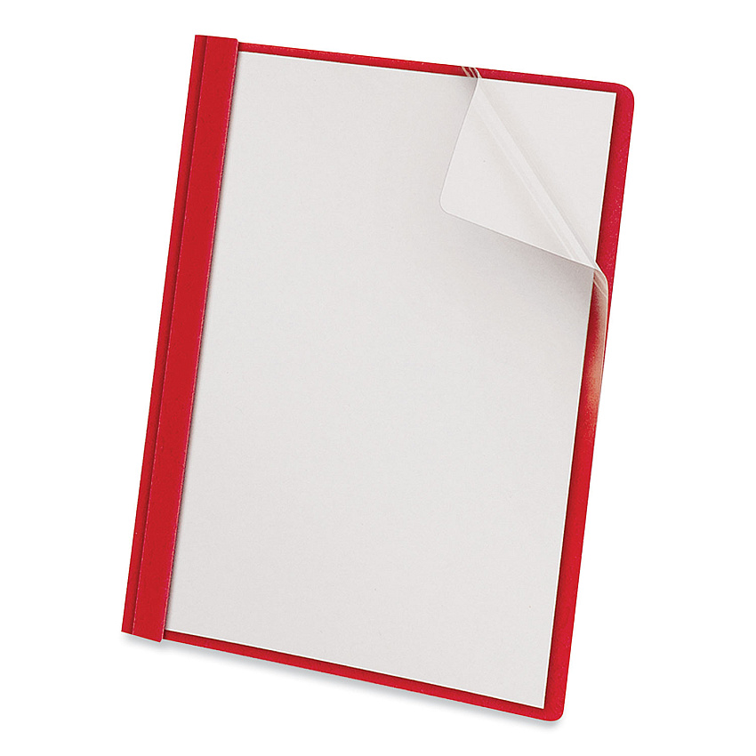Universal Clear Front Report Cover, Prong Fastener, 0.5" Capacity, 8.5 x 11, Clear/Red, 25/Box (UNV57123)