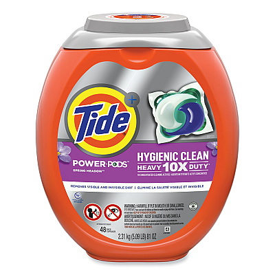 Tide Hygienic Clean Heavy 10x Duty Power Pods, Spring Meadow Scent, 81 oz Tub, 48 Pods/Tub, 4 Tubs/Carton (PGC53437CT)