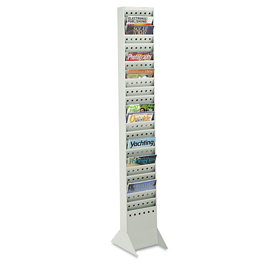 Safco Steel Magazine Rack, 23 Compartments, 10w x 4d x 65.5h, Gray (SAF4322GR)