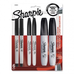Sharpie Mixed Point Size Permanent Markers, Assorted Tip Sizes/Types, Black, 6/Pack (2135318)