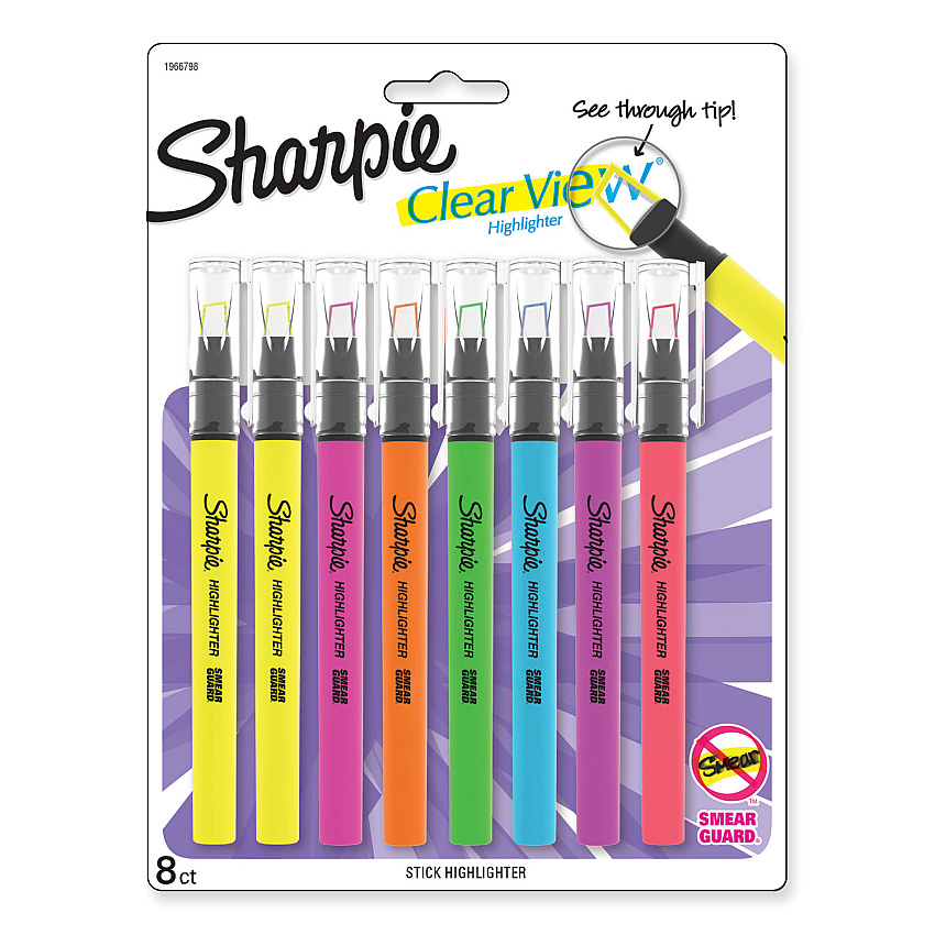 Sharpie Clearview Pen-Style Highlighter, Assorted Ink Colors, Chisel Tip, Assorted Barrel Colors, 8/Pack (SAN1966798)