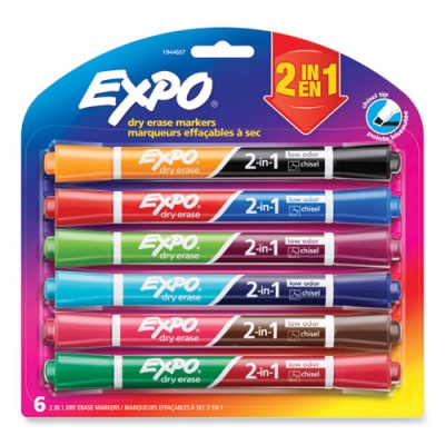 EXPO 2-in-1 Dry Erase Markers, Medium Chisel Tip, Assorted Colors, 6/Pack (1944657)